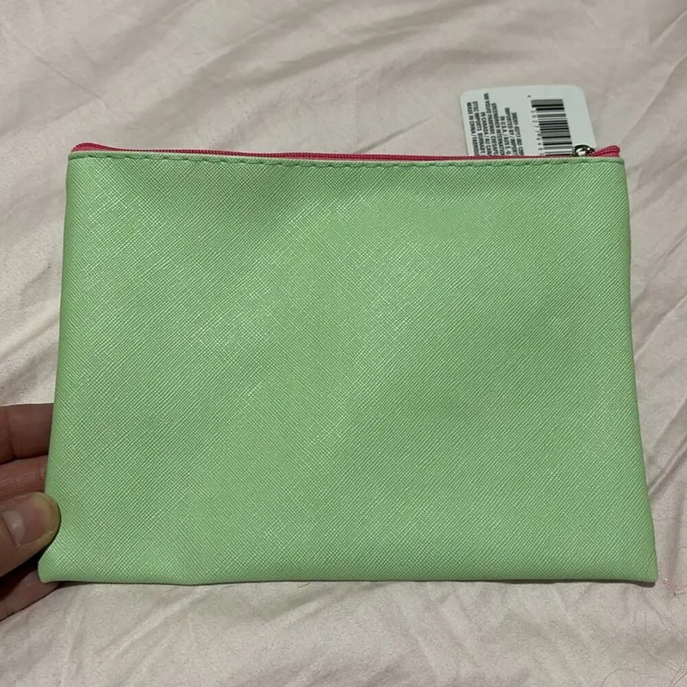 makeup cosmetic bag green with cat Don’t stress meow it nwt